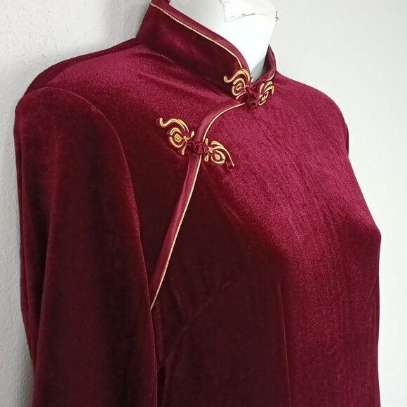 Elegant Velvet Burgundy 3/4 Sleeve Side Slits Cheongsam Dress sz L Whimsigoth - Picture 6 of 13